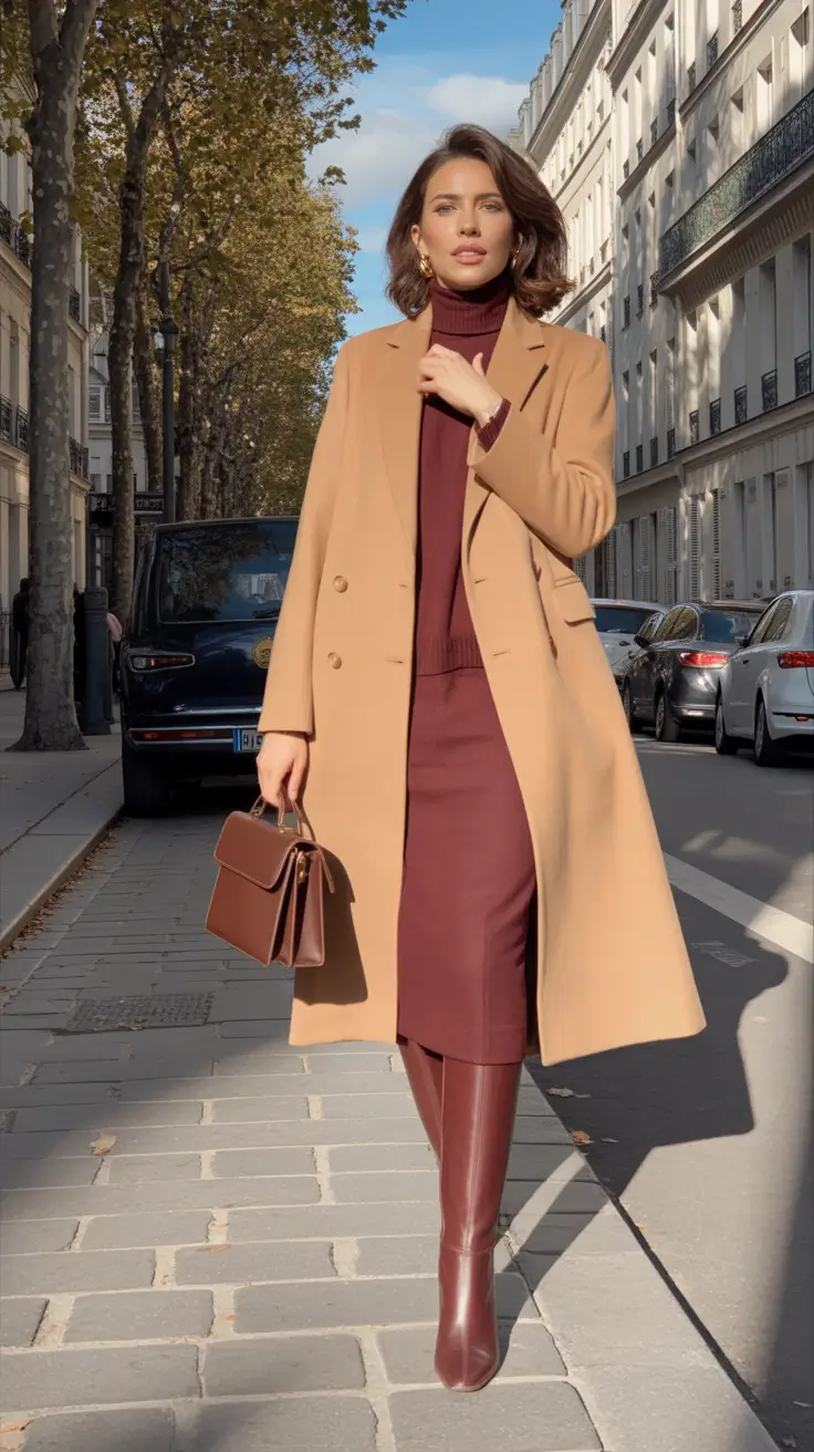 Stylish Winter Office Outfits Inspiration 2025 - 2026 Warmth in Camel and Burgundy