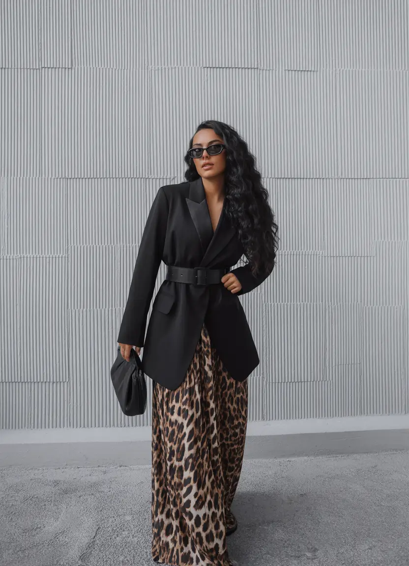 Stylish Winter Office Outfits Inspiration 2025 - 2026 Bold Leopard Meets Tailored Black