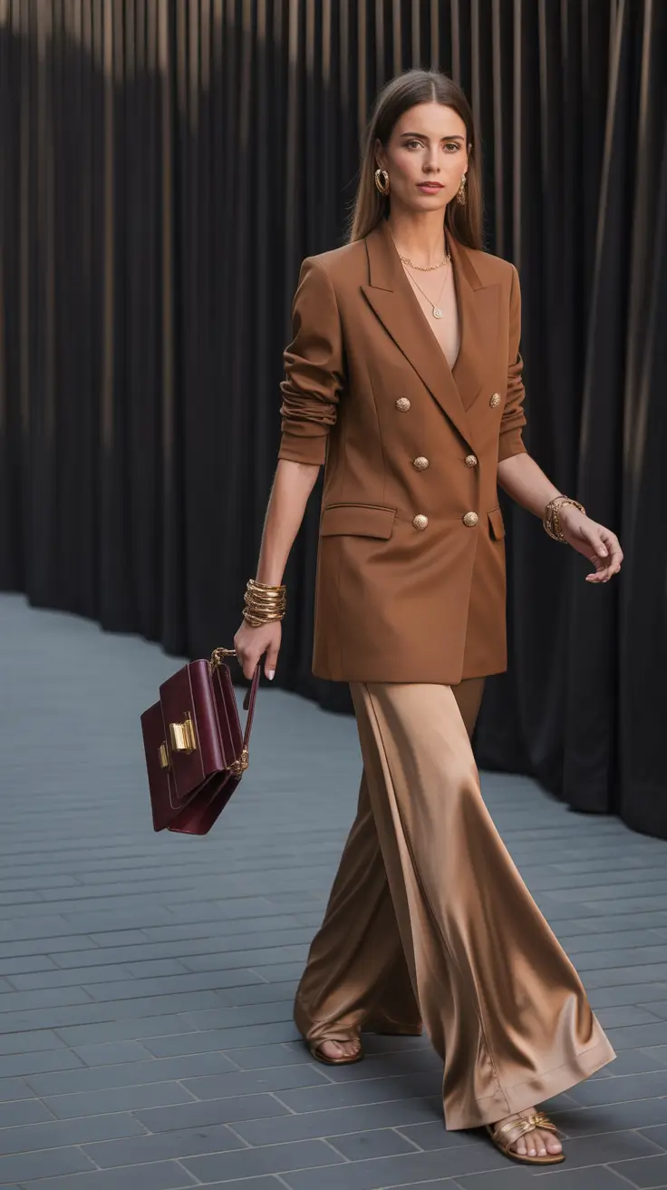 Stylish Winter Office Outfits Inspiration 2025 - 2026 Golden-Toned Power Suit