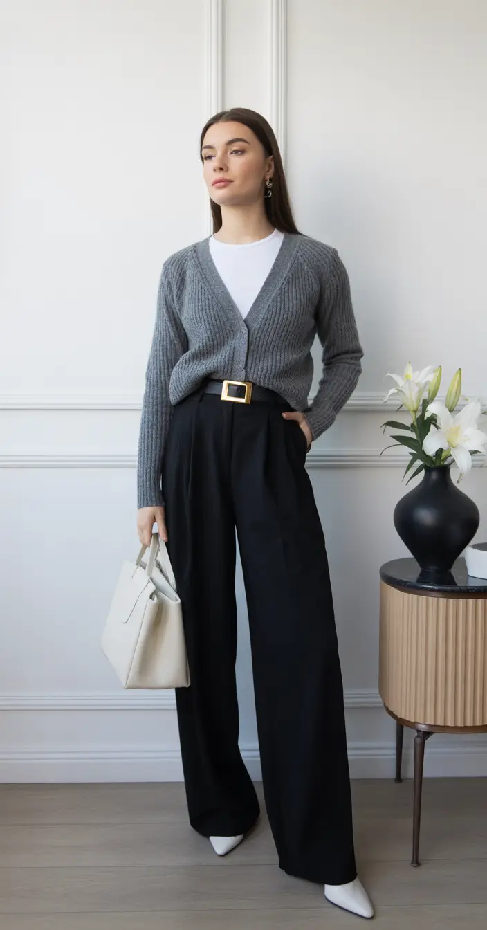Stylish Winter Office Outfits Inspiration 2025 - 2026 Soft Layers with Cardigan Ease
