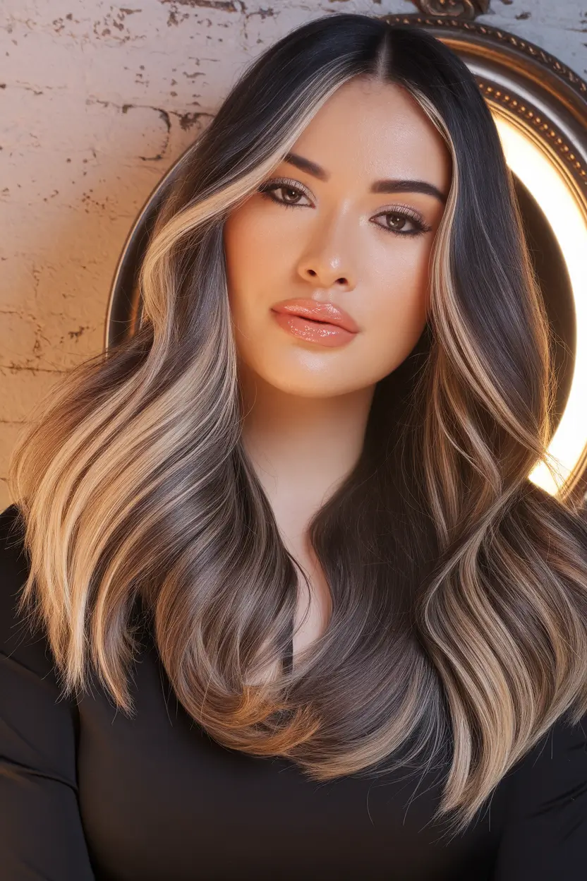 Balayage Hair Color for Winter 2025-2026 Cool-Toned Balayage with Bold Face-Framing Strands