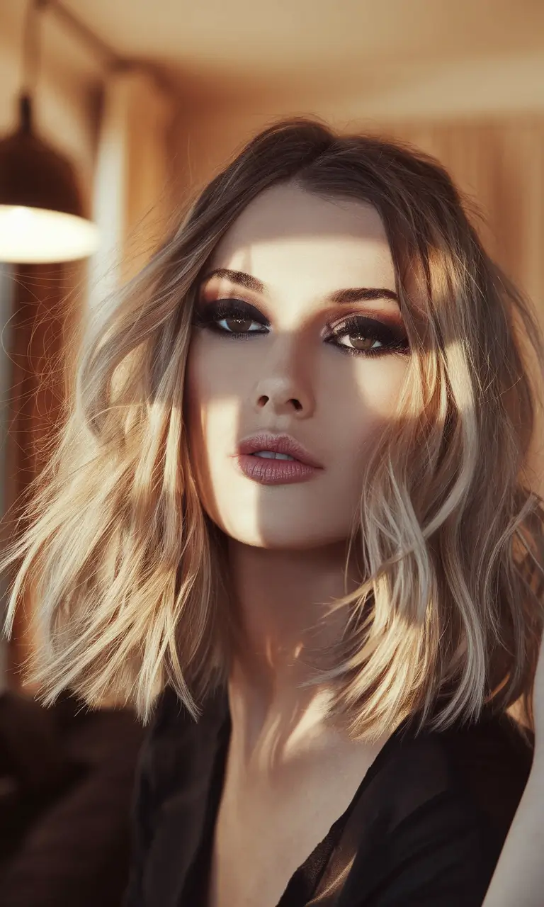 Balayage Hair Color for Winter 2025-2026 Chic Blonde Lob with Dimensional Balayage