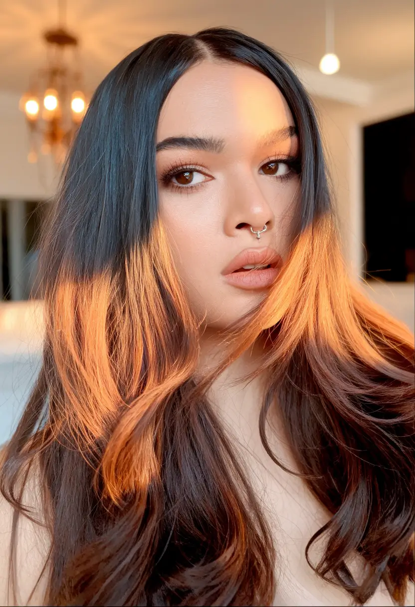 Balayage Hair Color for Winter 2025-2026 Bold Balayage with Fiery Contrast