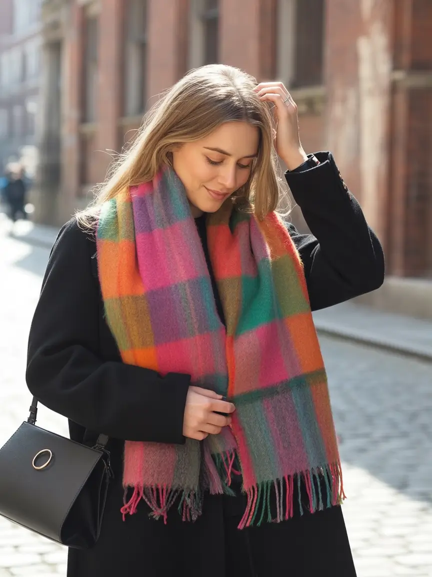 Best Winter 2025-2026 Looks to Try This Season Rainbow Check Scarf