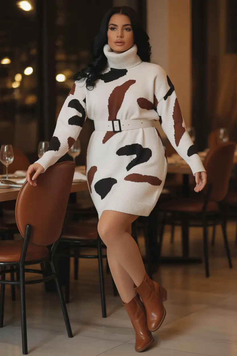 Birthday Outfit Inspiration Winter 2025 - 2026 Cozy Knit Dress with a Belted Waist
