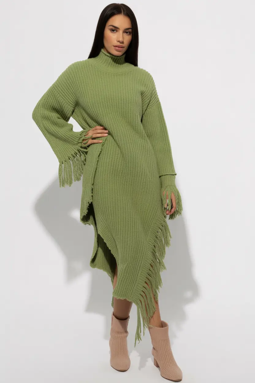 Birthday Outfit Inspiration Winter 2025 - 2026 Sage Green Knit with Fringe Drama