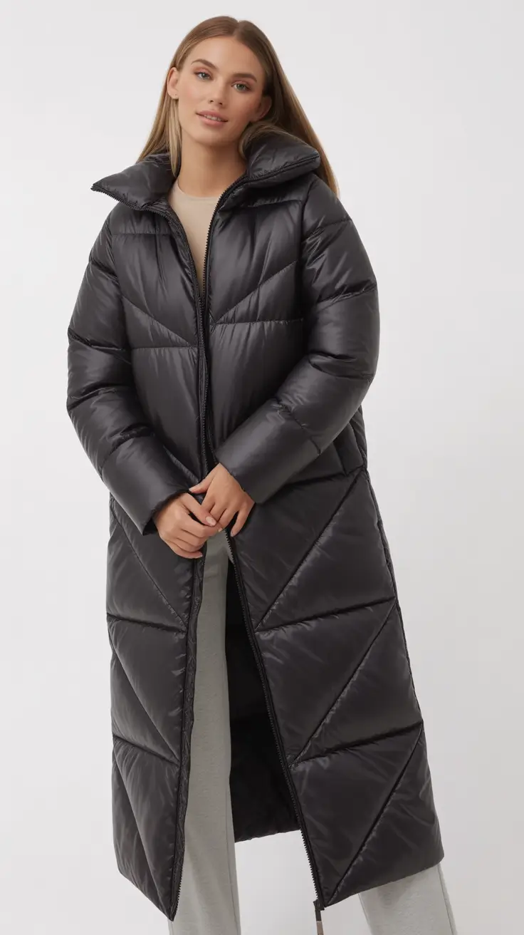 Comfy Winter Outfit Inspiration 2025 - 2026 Charcoal Longline Puffer