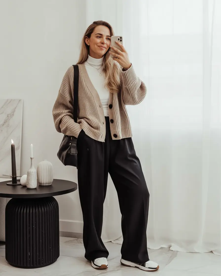 Cozy Casual Winter Outfit Ideas 2025 - 2026 Neutral Cardigan Comfort