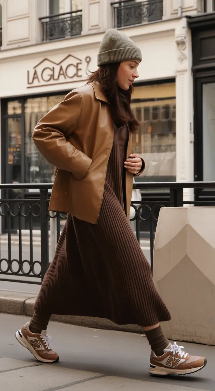 Cozy Casual Winter Outfit Ideas 2025 - 2026 Knit Dress with Sporty Layers