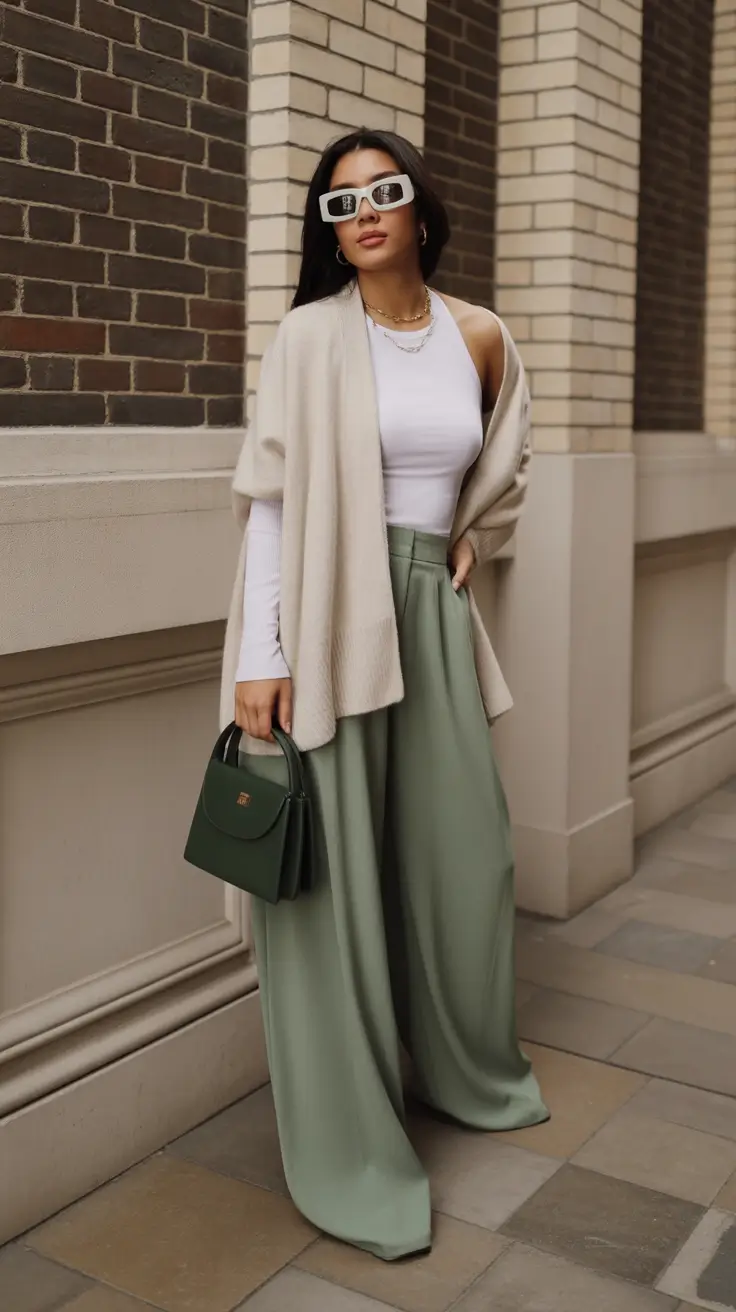 Cozy Casual Winter Outfit Ideas 2025 - 2026 Soft Neutrals with a Green Accent