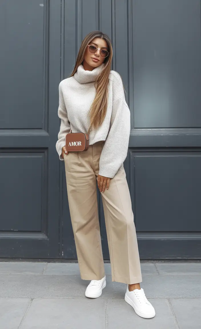 Cozy Casual Winter Outfit Ideas 2025 - 2026 Cream Knit with Tailored Simplicity