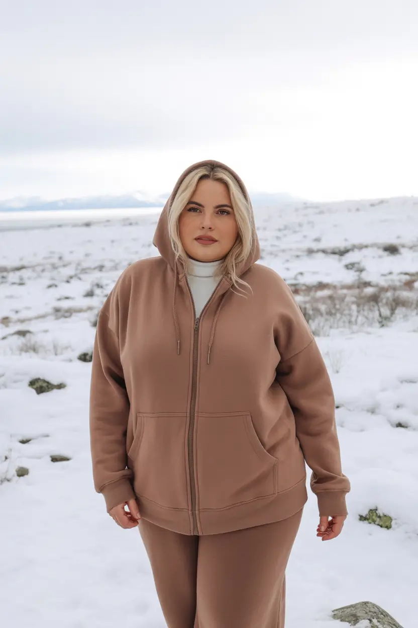 Curvy Outfit Ideas for Winter 2025–2026 Cozy Hoodie and Jogger Set