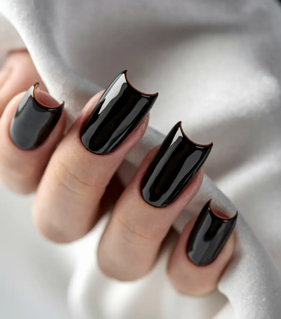 Dark Fall Nails 2025 Black Cutout Square