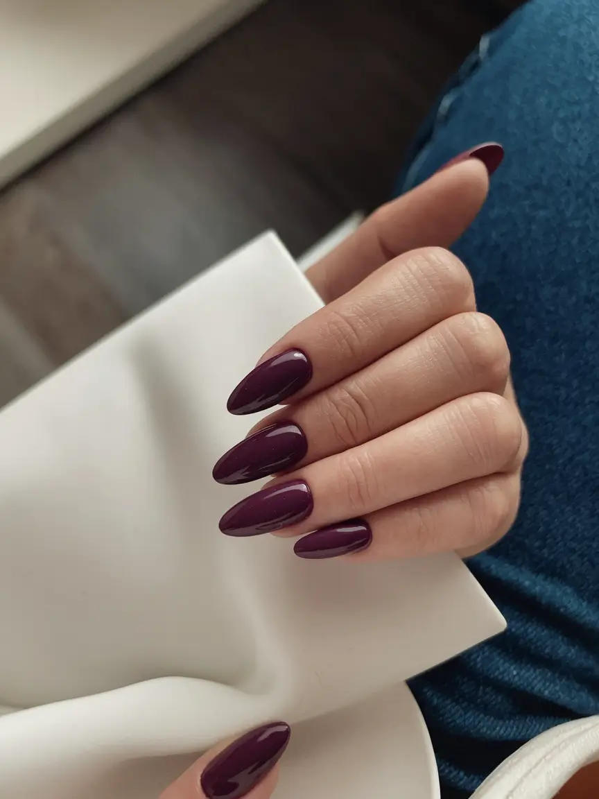 Dark Fall Nails 2025 Glossy Plum Almond