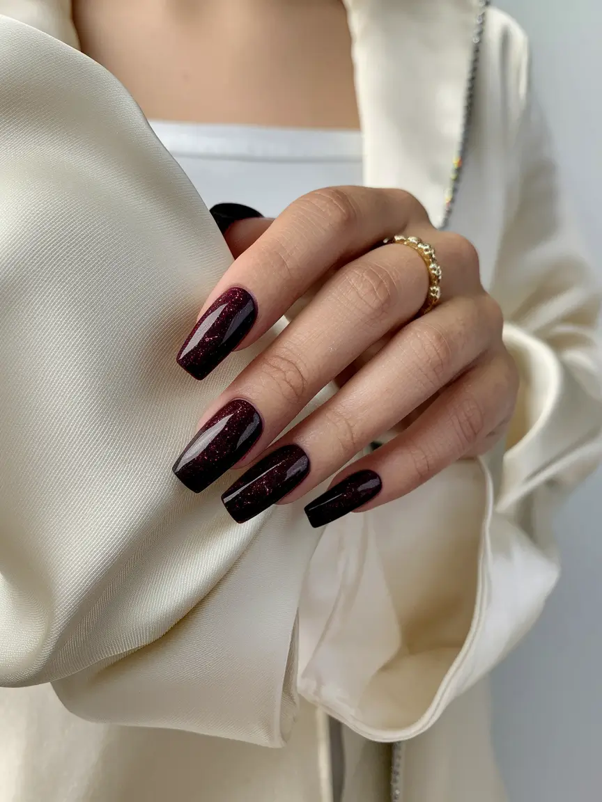 Dark Fall Nails 2025 Sparkling Burgundy Coffin