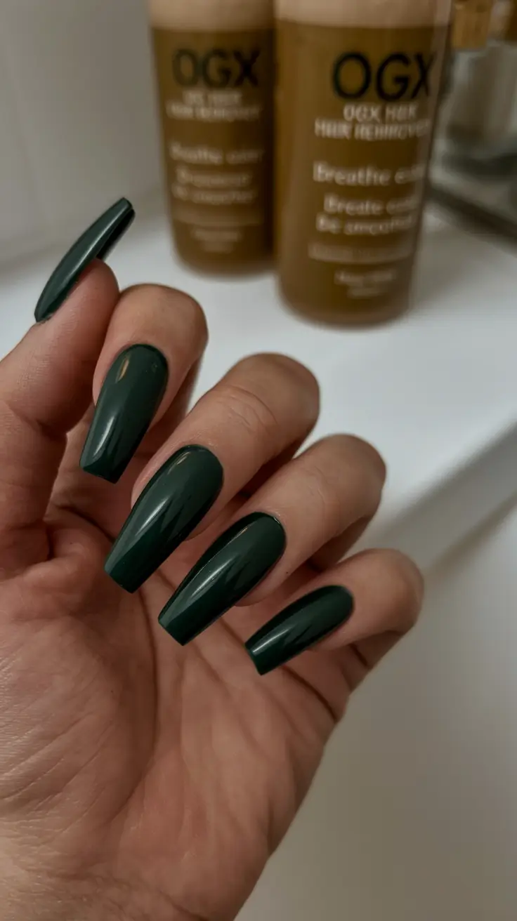 Dark Fall Nails 2025 Deep Green Gloss