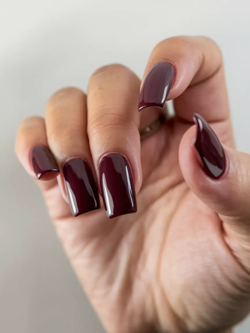 Dark Fall Nails 2025 Classic Burgundy Square