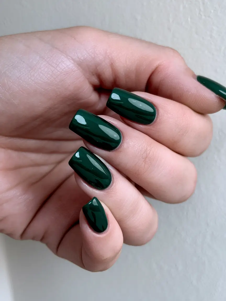 Dark Fall Nails 2025 Evergreen Gloss on Short Nails
