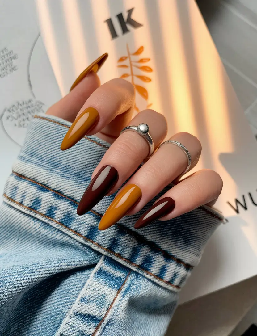 Fall Nail design for October 2025 Rust and Wine Gradient