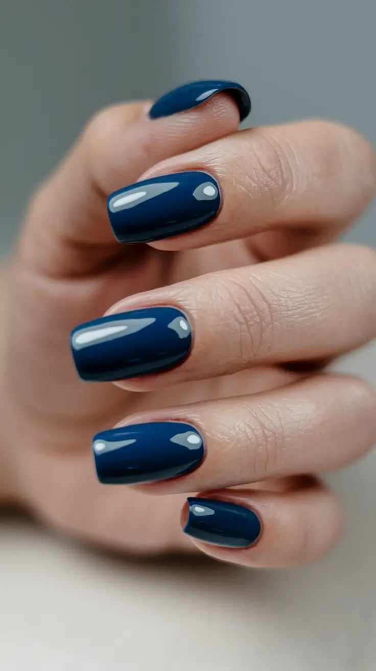 Fall Nail design for October 2025 Deep Navy Short Square