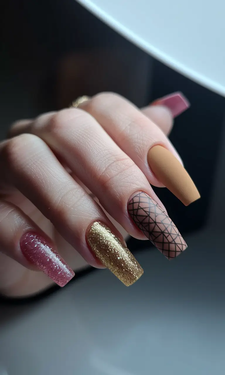 Fall Nail design for October 2025 Golden Edge Mix