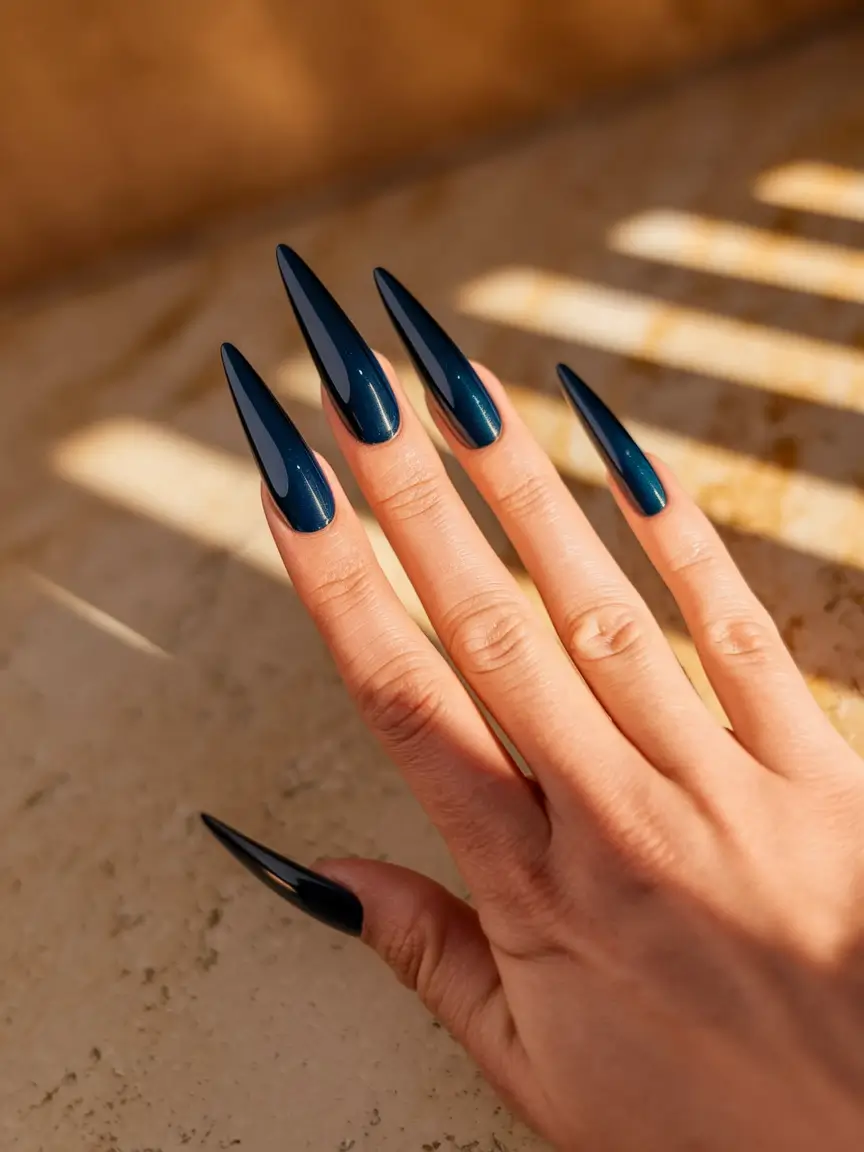 Fall Nail design for October 2025 Midnight Stiletto Drama