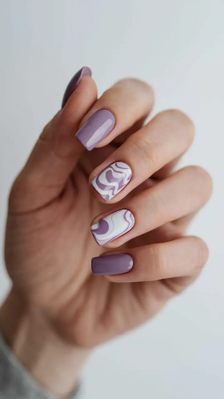 Fall Nail design for October 2025 Lavender Swirl Square