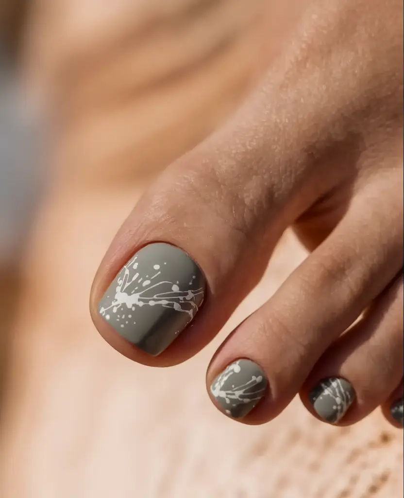 Fall Seasonal Toe Nails for October 2025 Minimalist Gray with White Accents