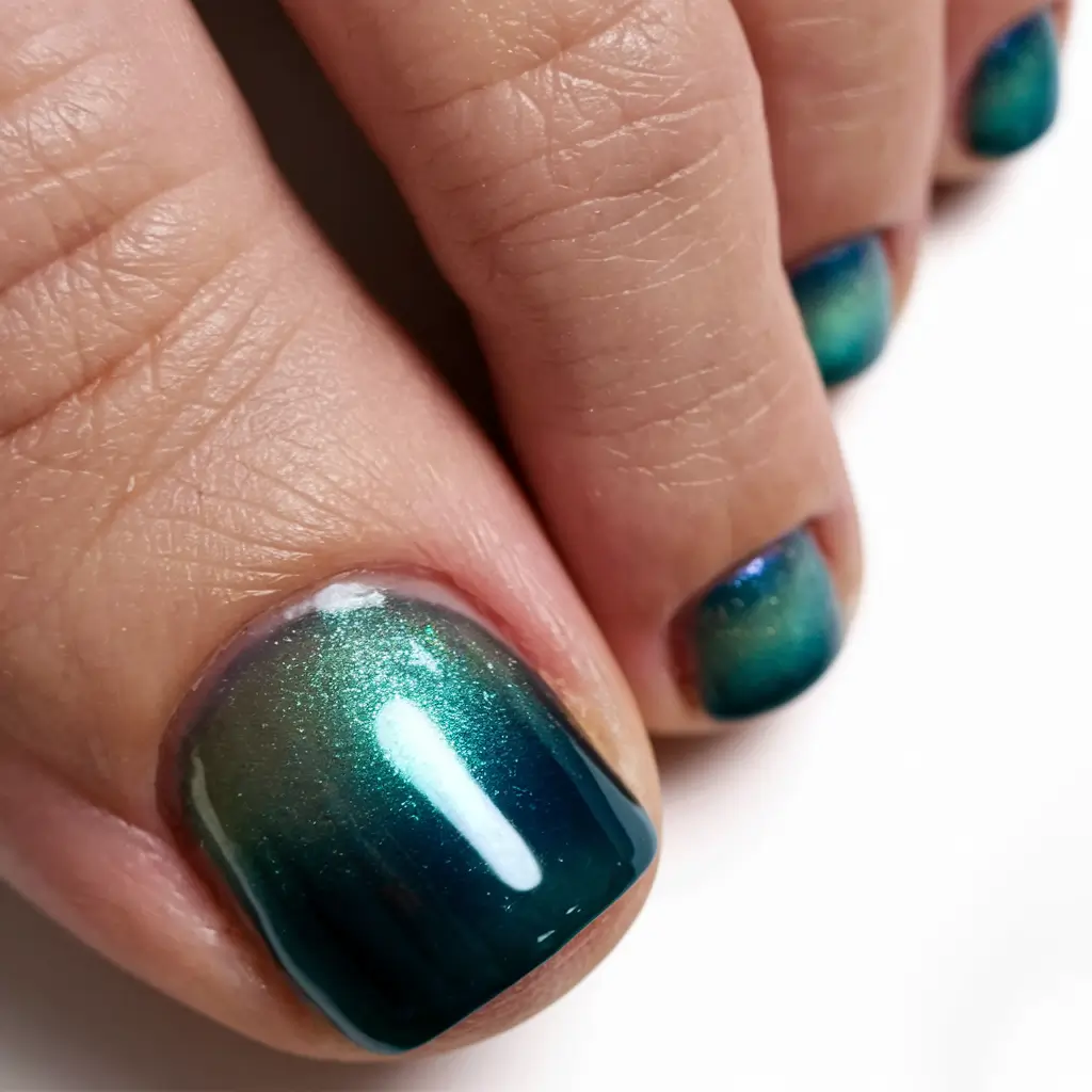 Fall Seasonal Toe Nails for October 2025 Teal Ombre Shine