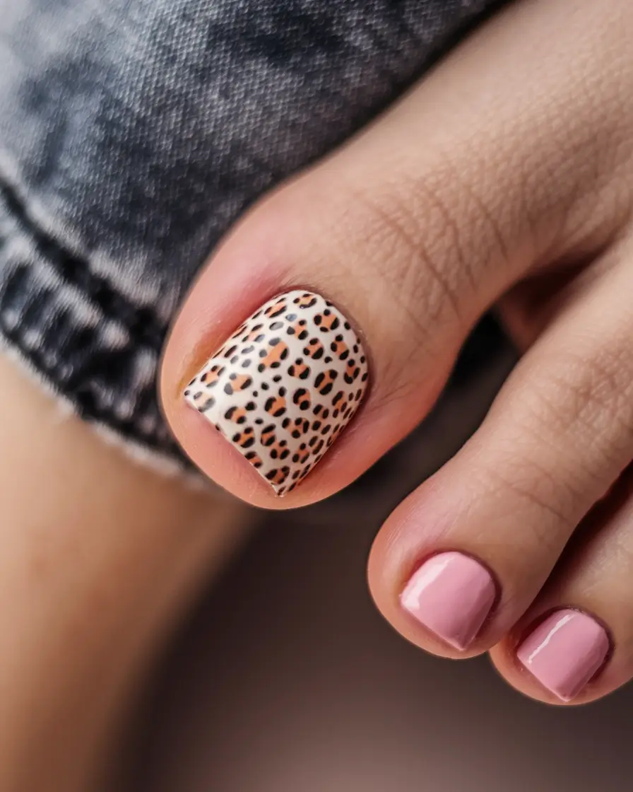 Fall Seasonal Toe Nails for October 2025 Leopard Print Meets Nude Pink