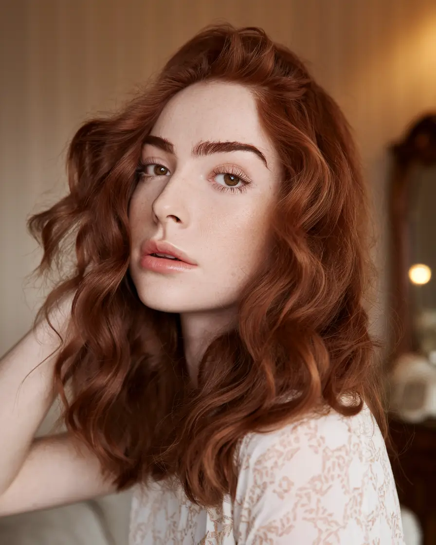 Hair Color Ideas: Auburn for Winter 2025 - 2026 Effortless Auburn with Tousled Texture