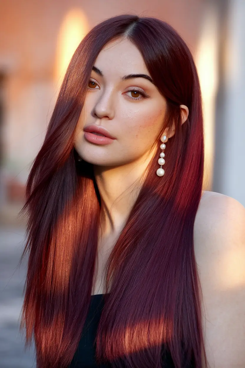Hair Color Ideas: Auburn for Winter 2025 - 2026 Sleek and Sophisticated Plum Auburn