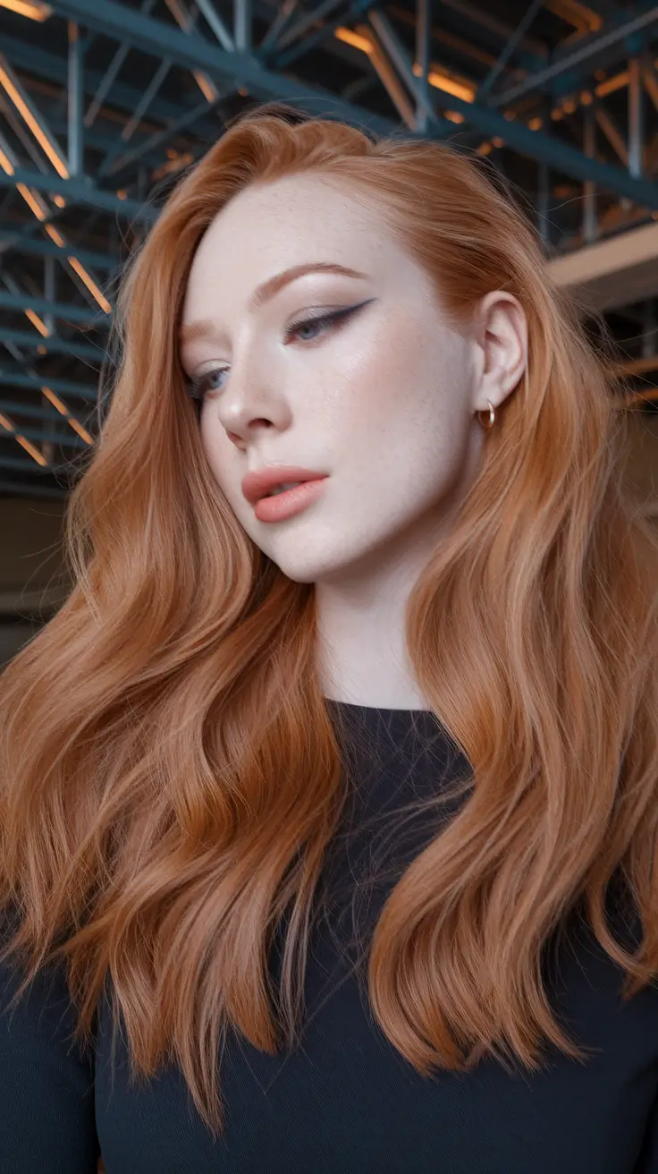 Hair Color Ideas: Auburn for Winter 2025 - 2026 Golden Auburn with Radiant Waves