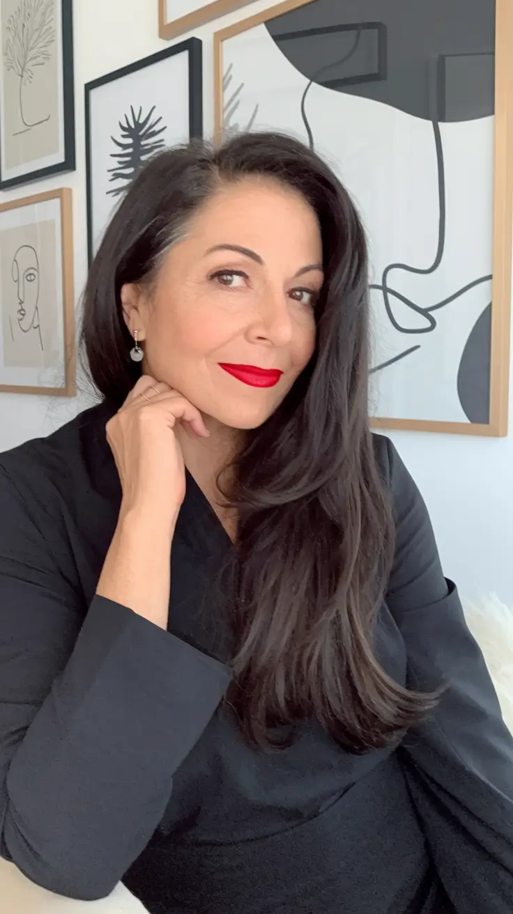 Hair Color & Winter Hairstyles for Women Over 40: 2025-2026 Elegant Long with Red Lips Pop