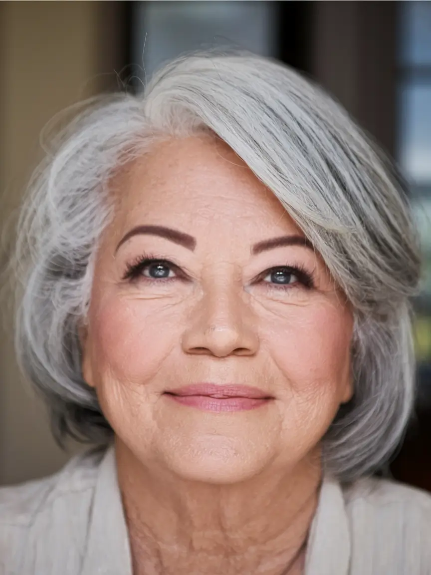 Hair Color & Winter Hairstyles for Women Over 50: 2025-2026 Silver Bob with Gentle Layers