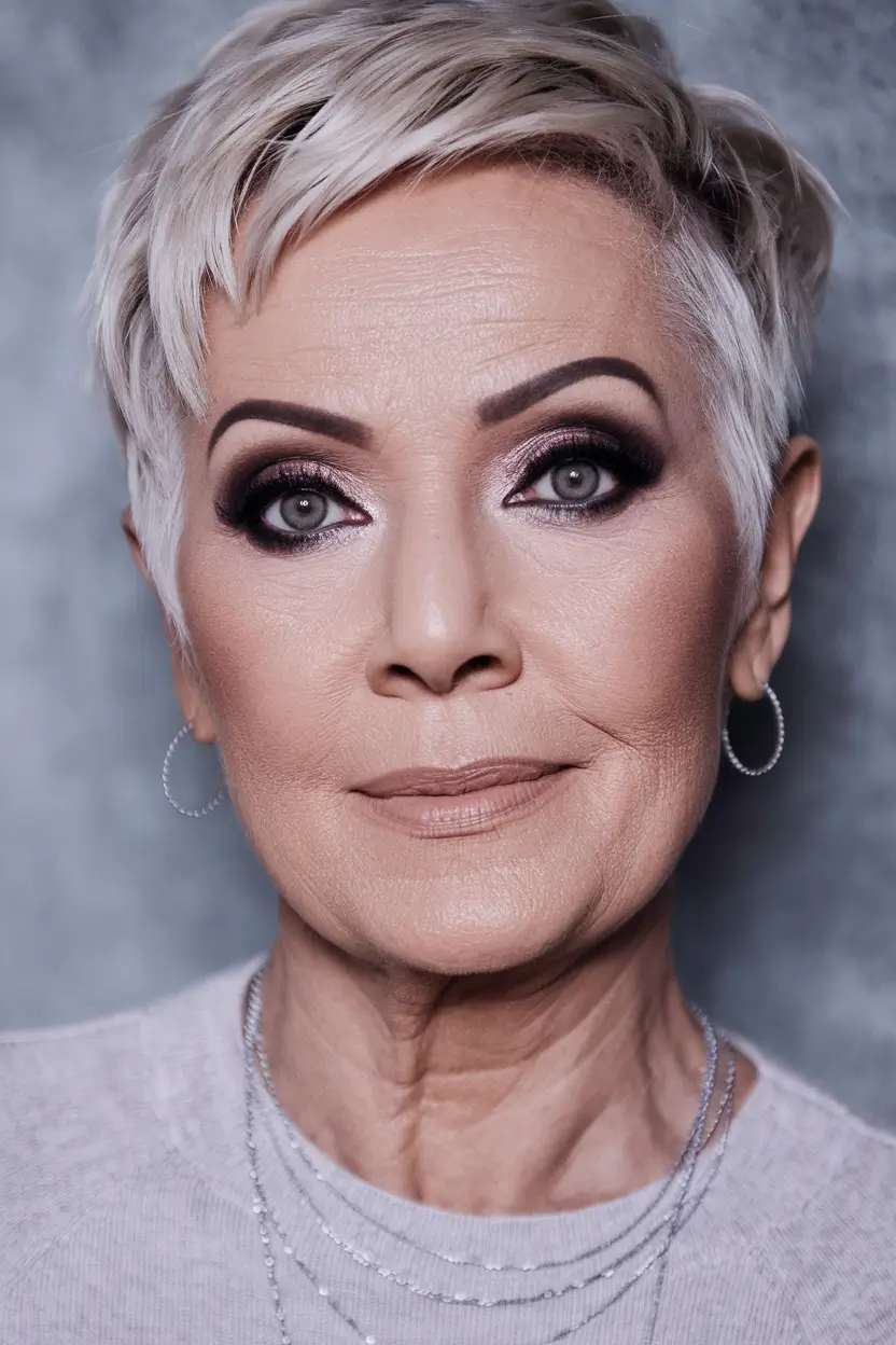 Hair Color & Winter Hairstyles for Women Over 50: 2025-2026 Platinum Textured Crop with Edge