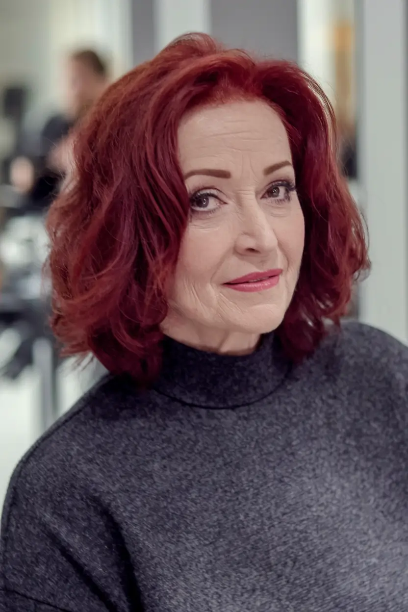 Hair Color & Winter Hairstyles for Women Over 50: 2025-2026 Bold Red Volume with Shoulder-Length Layers