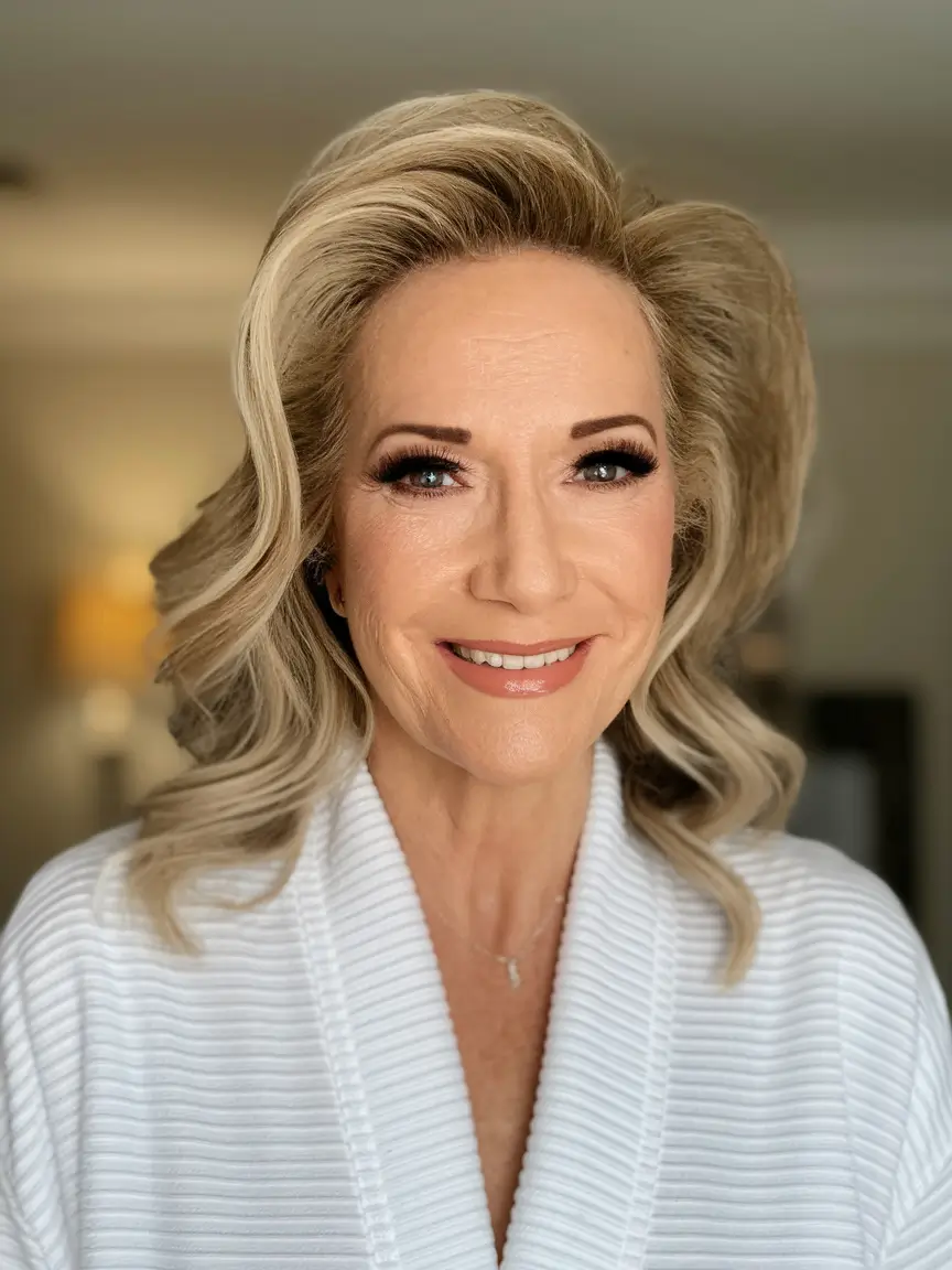Hair Color & Winter Hairstyles for Women Over 50: 2025-2026 Voluminous Blonde Curls with a Retro Touch