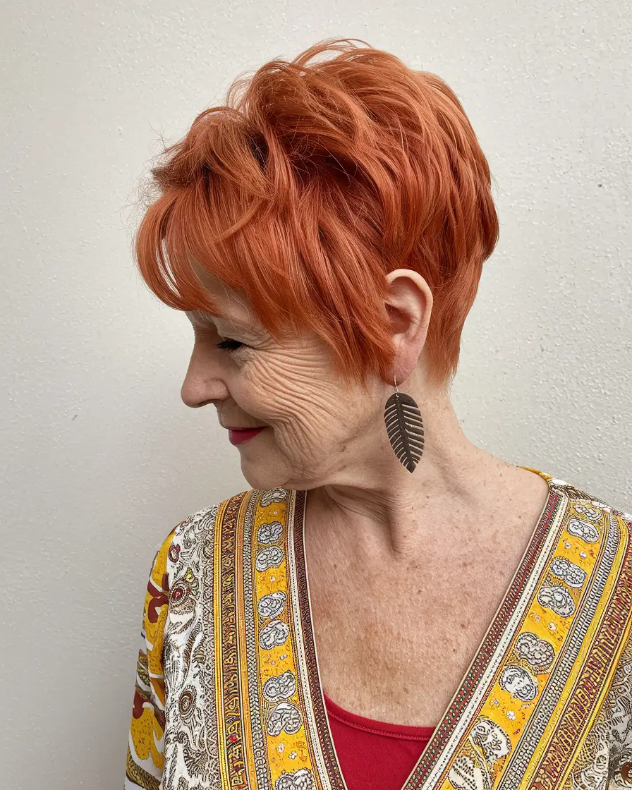 Hair Color & Winter Hairstyles for Women Over 60: 2025-2026 Fiery Pixie with a Modern Edge