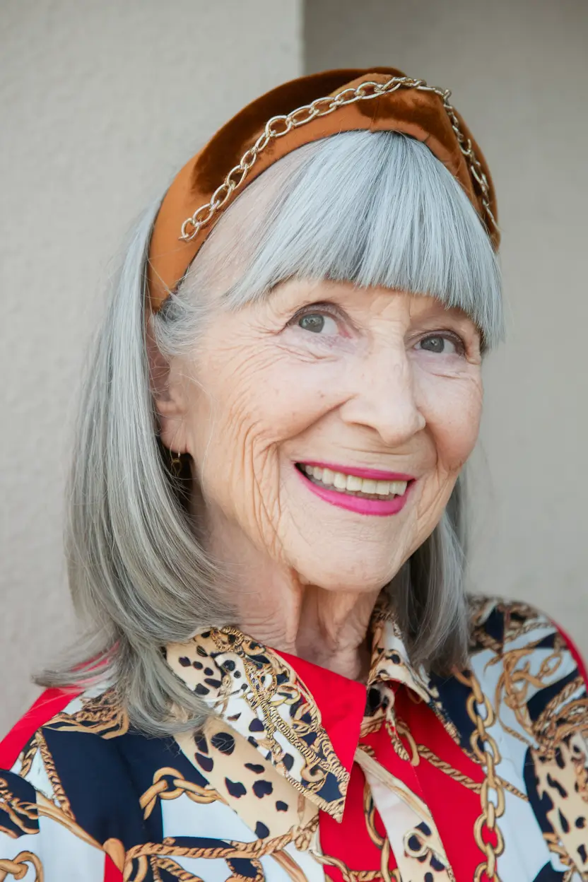 Hair Color & Winter Hairstyles for Women Over 60: 2025-2026 Straight Silver with a Statement Headband