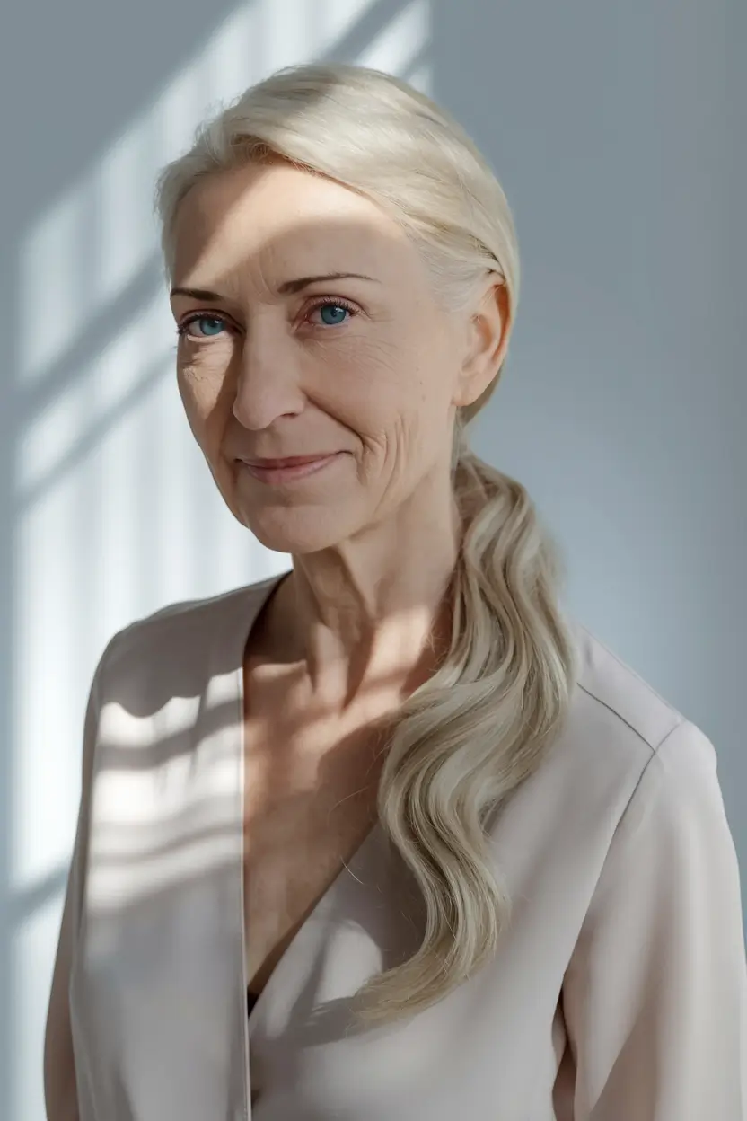 Hair Color & Winter Hairstyles for Women Over 60: 2025-2026 Low Ponytail with Gentle Waves