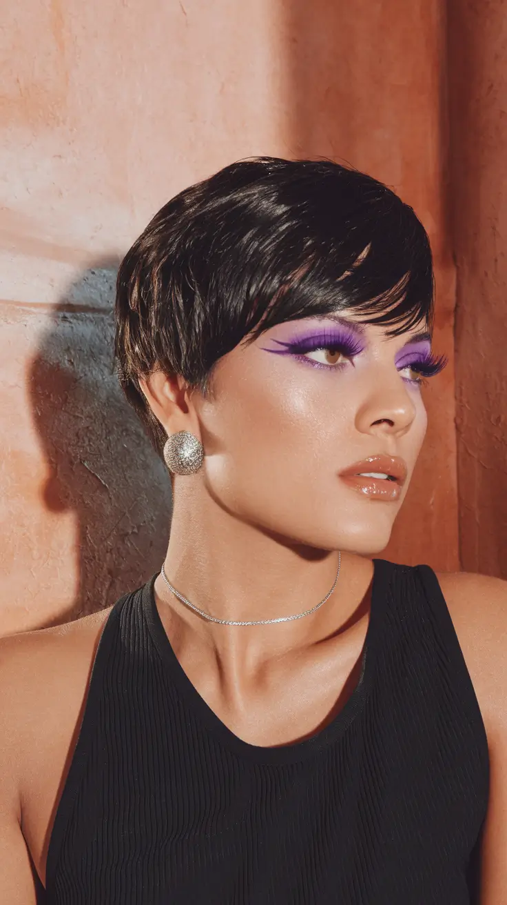 Hair Colors Ideas for Winter 2025-2026 Glossy Dark Pixie Drama