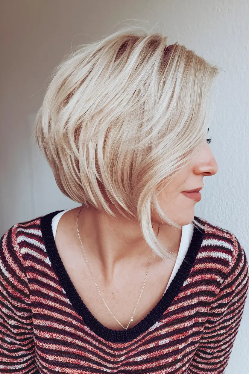 Hair Colors Ideas for Winter 2025-2026 Feathered Platinum Bob