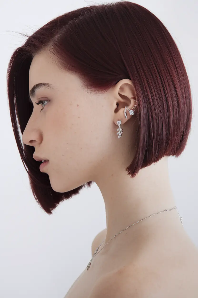 Hair Colors Ideas for Winter 2025-2026 Berry Wine Sleek Bob