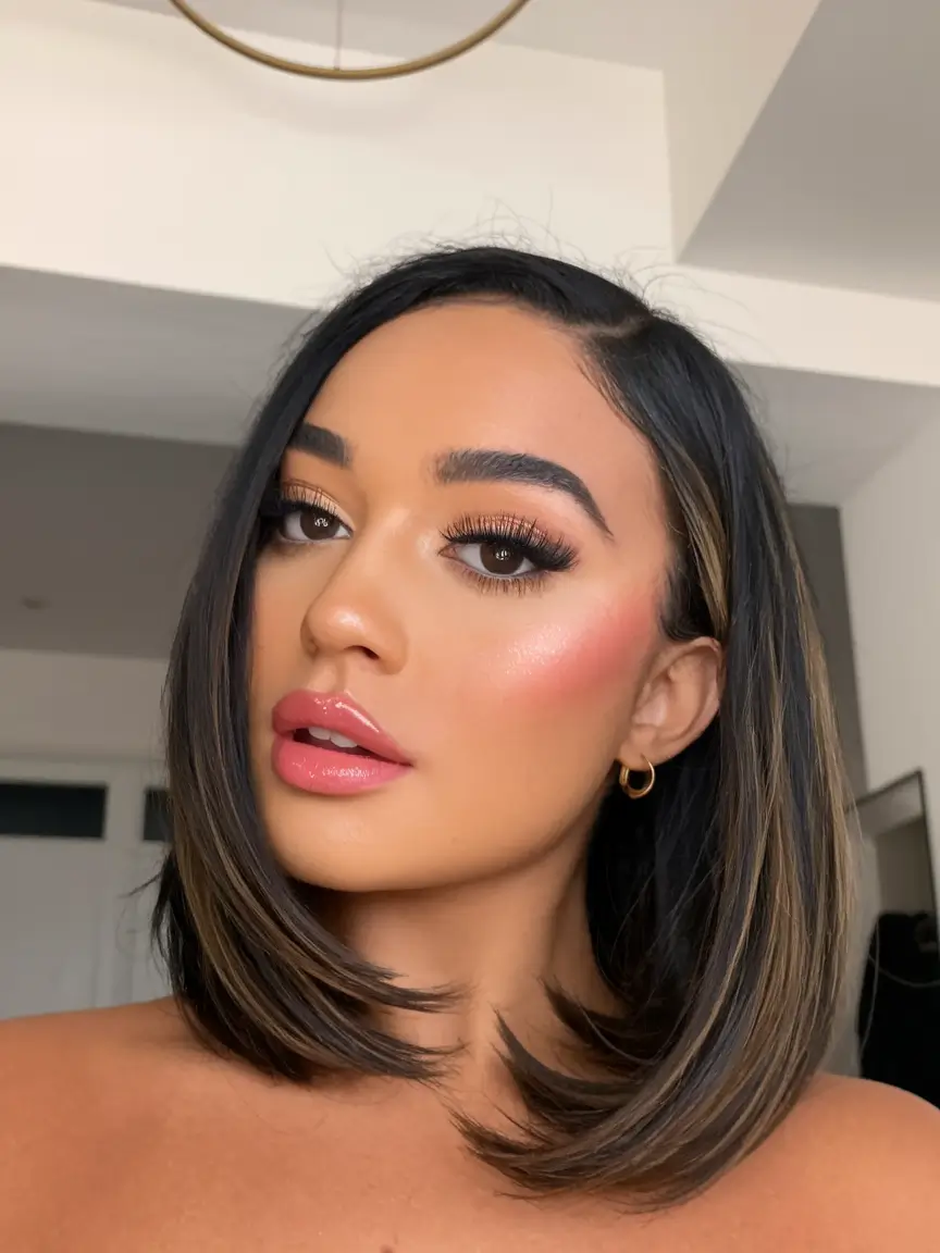 Hair Colors Ideas for Winter 2025-2026 Chic Brunette Lob with a Twist