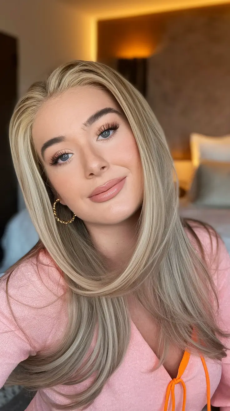Hair Colors Ideas for Winter 2025-2026 Frosted Beige Blonde Layers