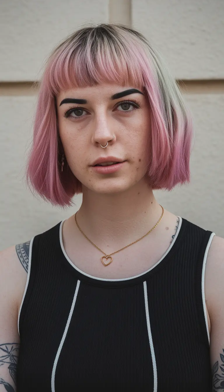 Haircuts to Try in October 2025 Pastel Bob with Micro Bangs