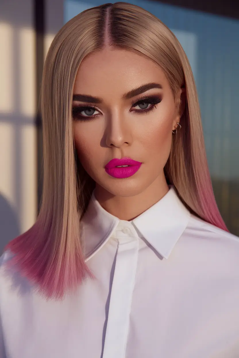 Modern Winter Haircuts Guide 2025-2026 Blonde with Pink-Dipped Ends