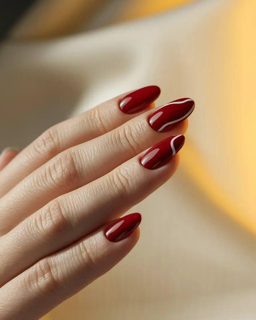 NEW Fall 2025 Nail Color Trends Glossy Red with Minimalist Wave