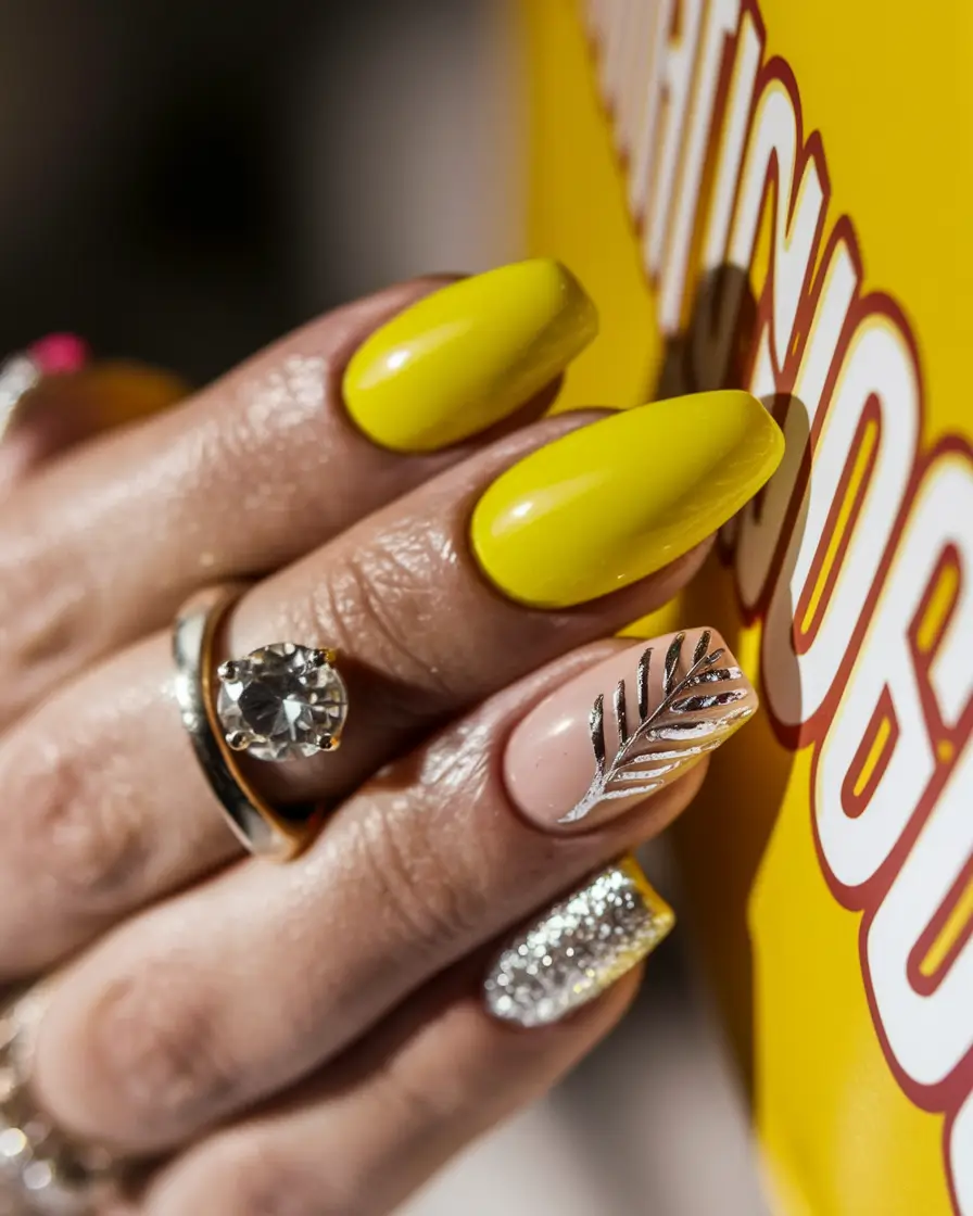 NEW Fall 2025 Nail Color Trends Golden Yellow and Glitter Mix